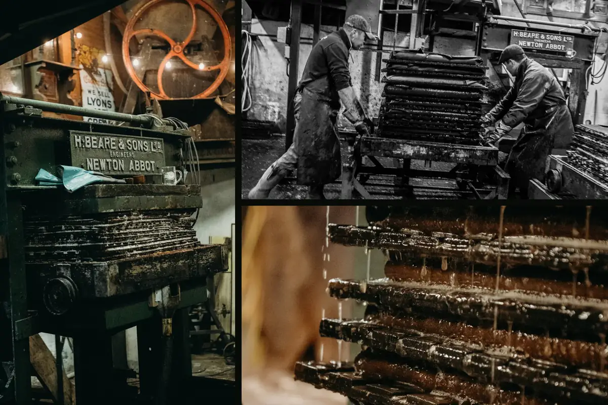 Bray’s Cider apples, press-room machinery, rack-and-cloth pressing and the cider-making team at work